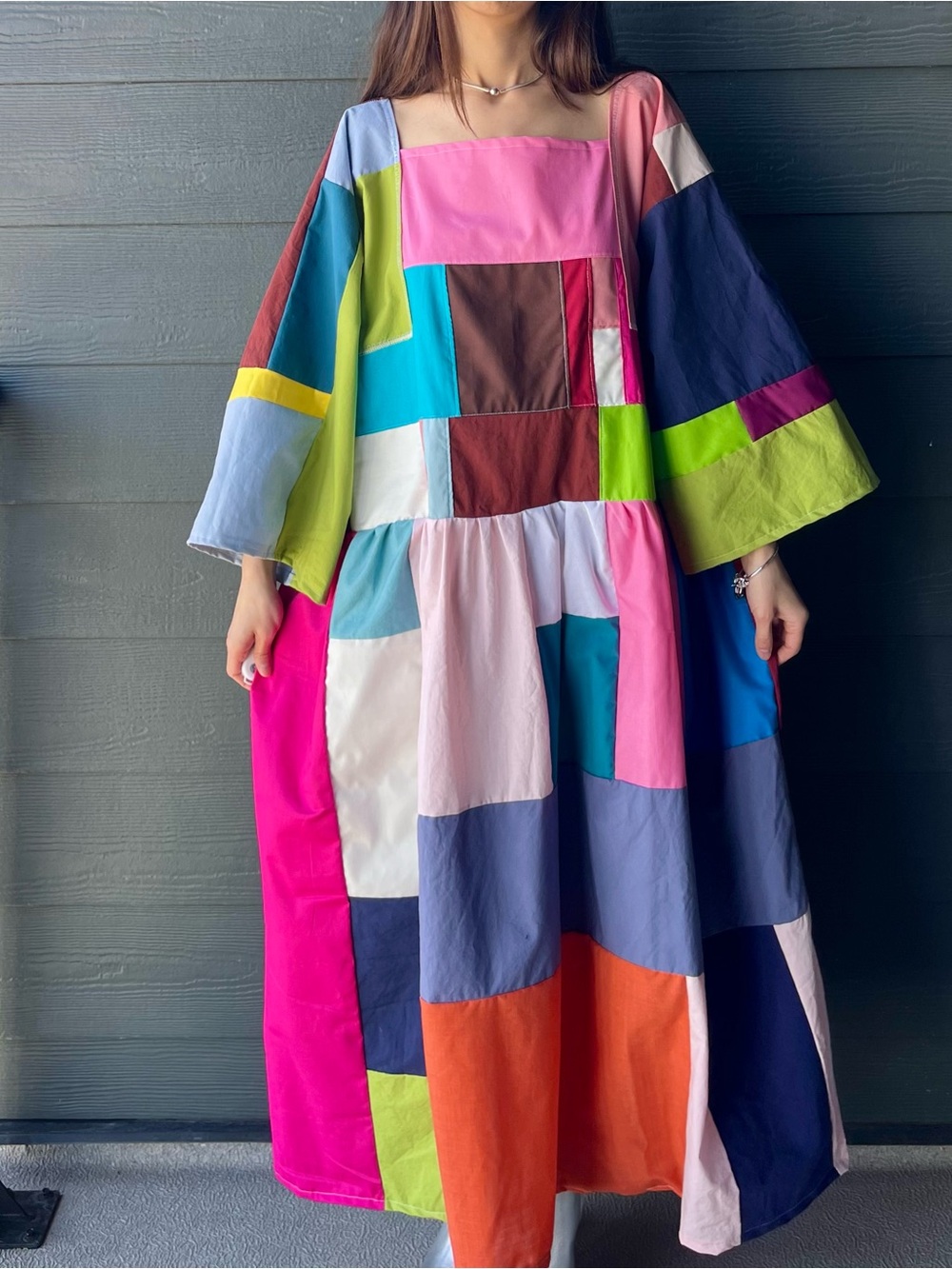 Handmade Quilted Patchwork Colorblock Dress SKU 05033 - Picture 5 of 16
